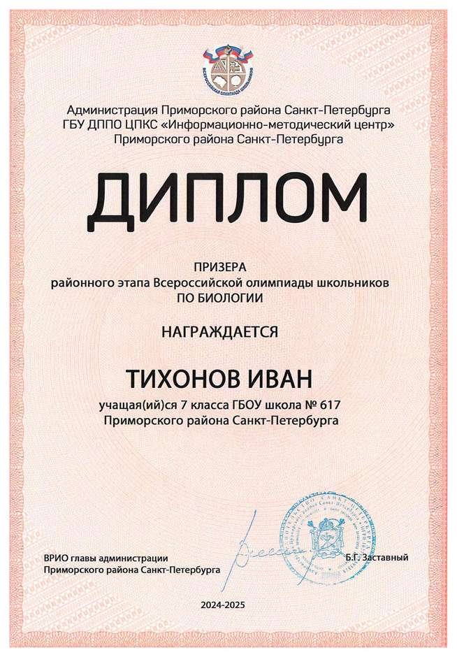 2024-2025 Тихонов Иван 7л биология (Цымбал А.А.)